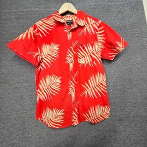 Brixton Charter Mens Red Tropical Palm Leaf Short Sleeve Button Down Shirt M